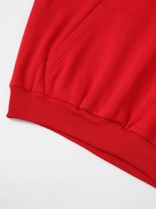 SHEIN EZwear Solid Thermal Lined Drawstring Hoodie - Red - View 5