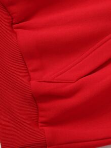 SHEIN EZwear Solid Thermal Lined Drawstring Hoodie - Red - View 6