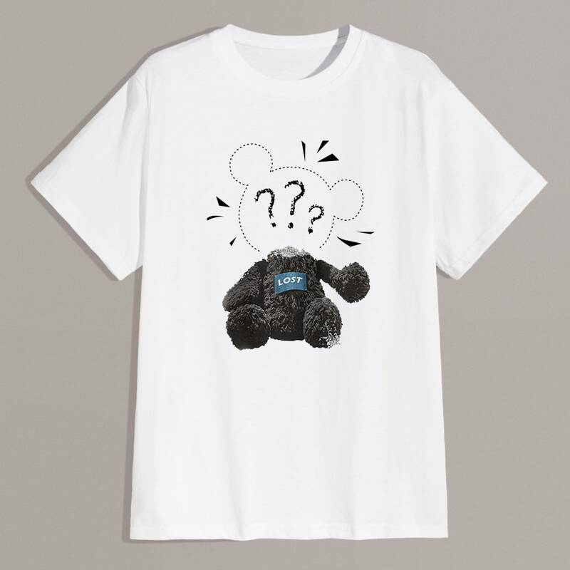

Guys Cartoon Bear Pattern Tee, White