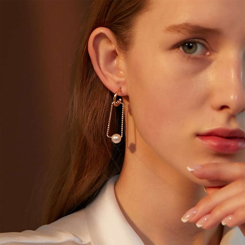 

Geo & Faux Pearl Drop Earrings, Gold