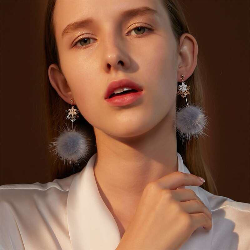

Pom Pom & Snowflake Drop Earrings, Grey