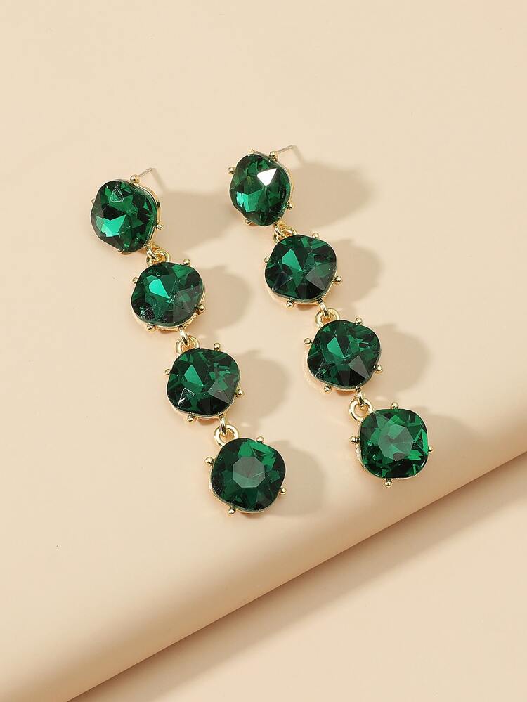 Gemstone Drop Earrings - Green - View 3
