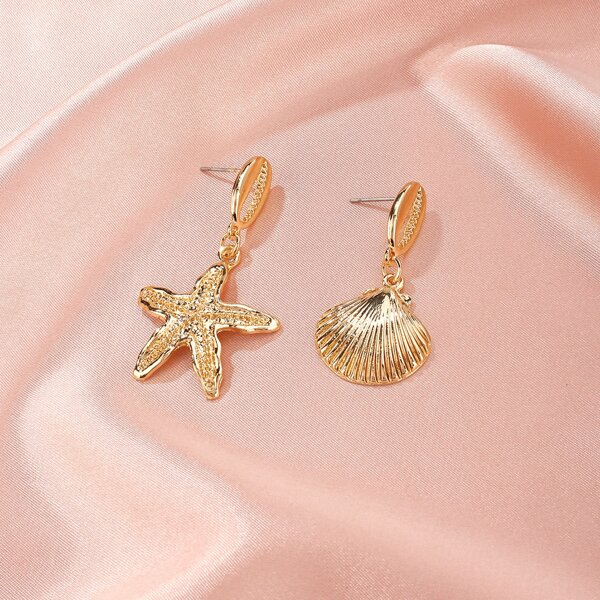 

Shell Charm Mismatched Drop Earrings, Gold