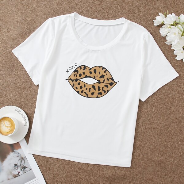 

Plus Lip Print Sleep Top, White