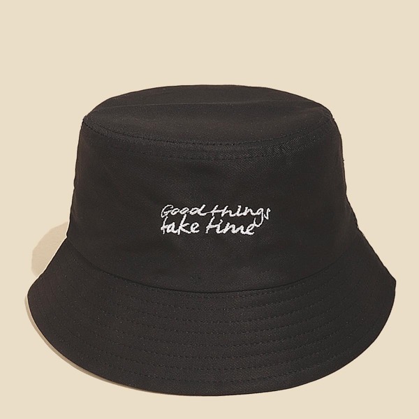 

Letter Embroidered Bucket Hat, Black