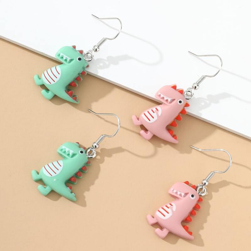 

2pairs Dinosaur Drop Earrings, Multicolor