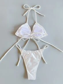 Conjunto de bikini de tanga triangular para la playa de verano - Blanco - Ver 2