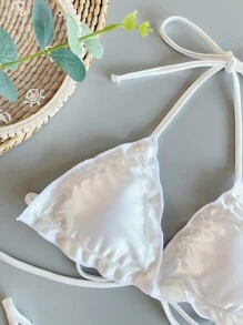 Conjunto de bikini de tanga triangular para la playa de verano - Blanco - Ver 3