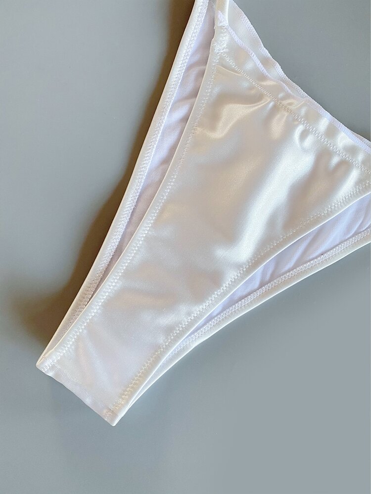 Conjunto de bikini de tanga triangular para la playa de verano - Blanco - Añade 4