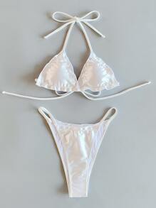 Conjunto de bikini de tanga triangular para la playa de verano - Blanco - Ver 5