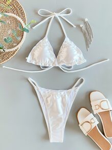 Conjunto de bikini de tanga triangular para la playa de verano - Blanco - Ver 6