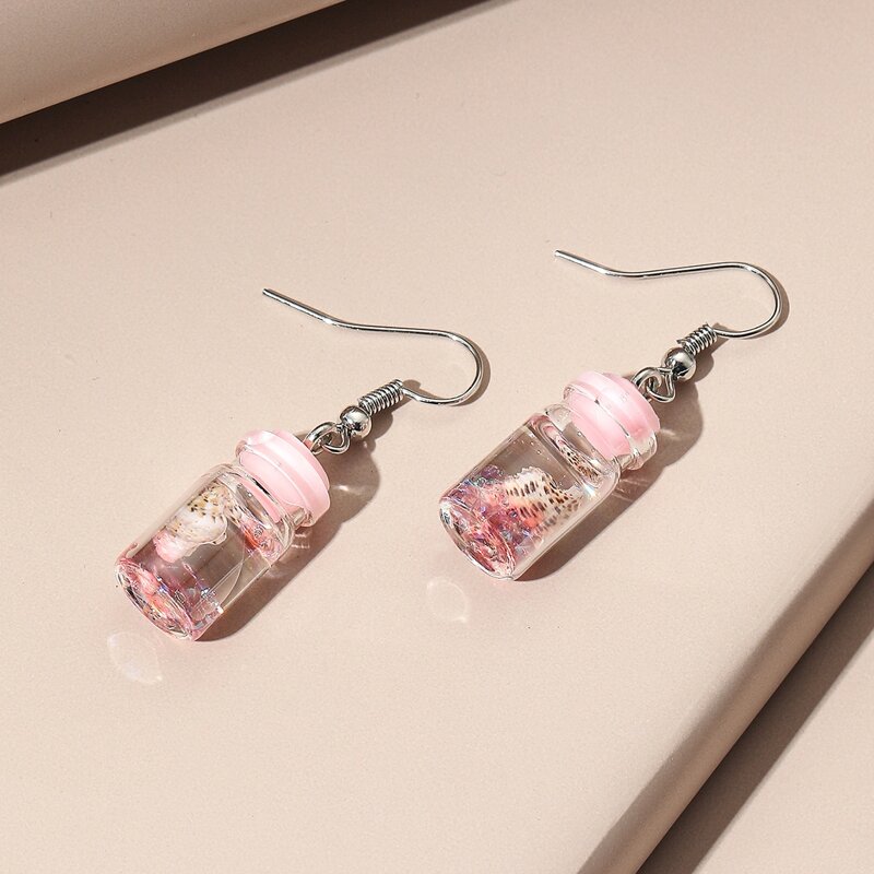 

Drifting Bottle Drop Earrings, Pink