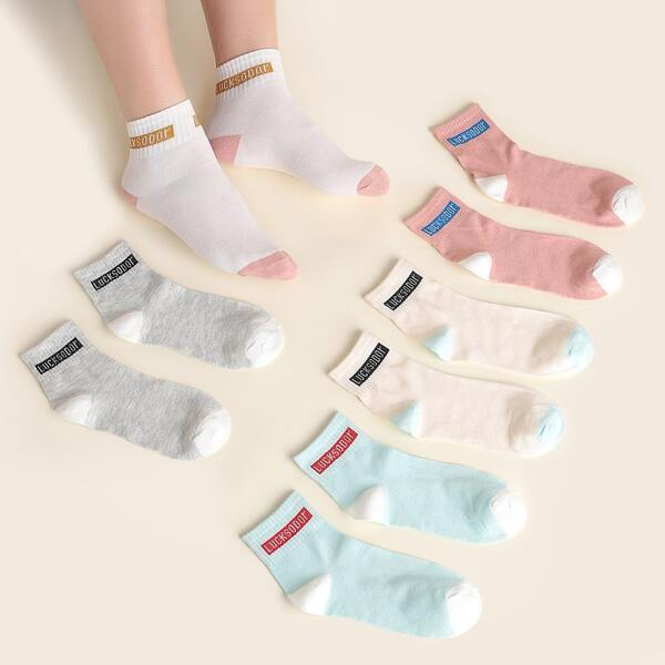 

5pairs Letter Graphic Ankle Socks, Multicolor
