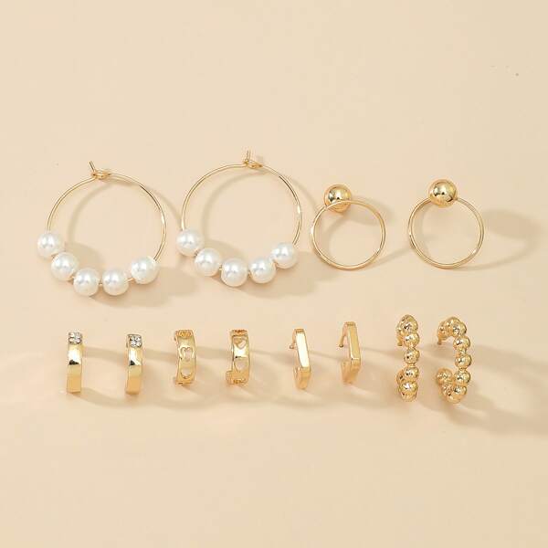 

6pairs Faux Pearl Decor Earrings, Gold