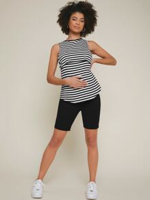 SHEIN Maternity Two Tone Striped Tank Top - Black and White - View 4