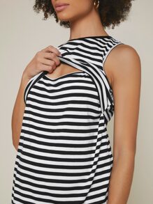 SHEIN Maternity Two Tone Striped Tank Top - Black and White - View 2