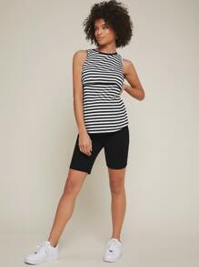 SHEIN Maternity Two Tone Striped Tank Top - Black and White - View 5