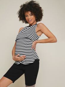 SHEIN Maternity Two Tone Striped Tank Top - Black and White - View 6