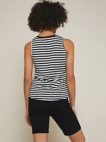SHEIN Maternity Two Tone Striped Tank Top - Black and White - View 3