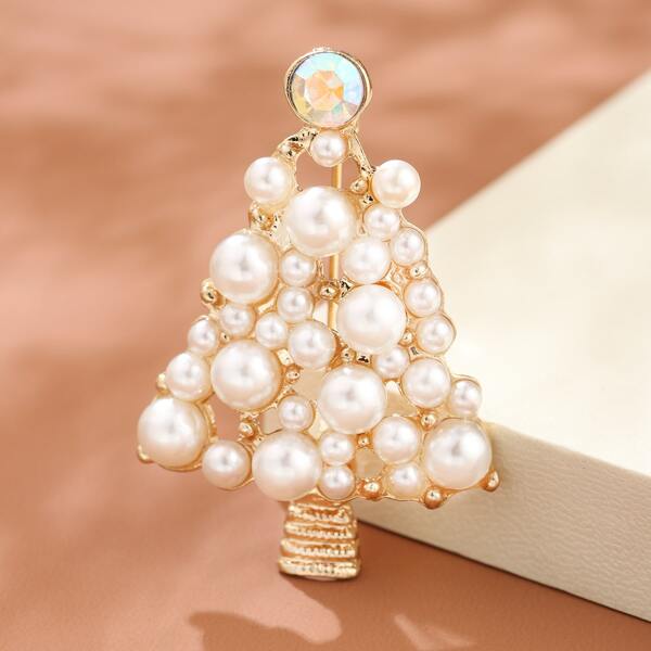 

Faux Pearl Decor Brooch, Gold