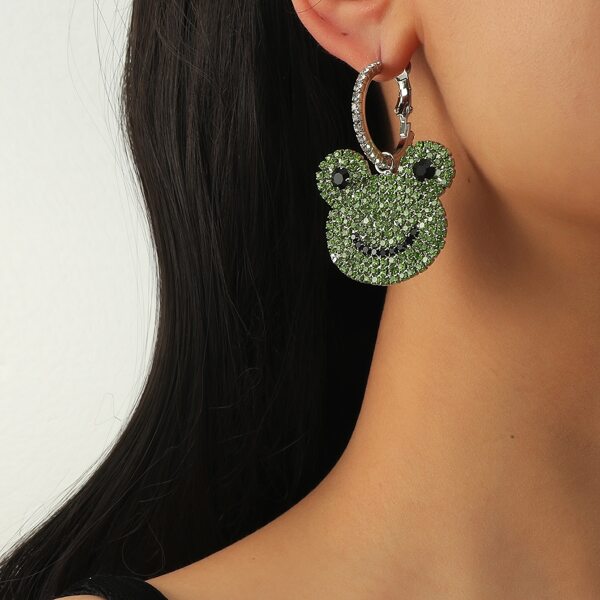 

Rhinestone Decor Frog Charm Drop Earrings, Green