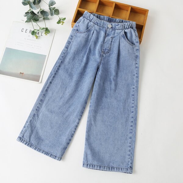 

Girls Slant Pocket Wide Leg Jeans, Light wash