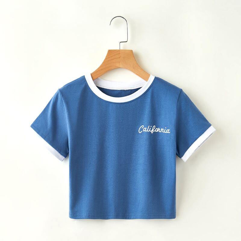 

Letter Ringer Crop Tee, Blue