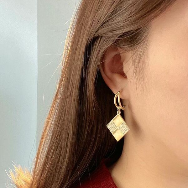 

Rhinestone Decor Geometric Drop Earrings, Gold