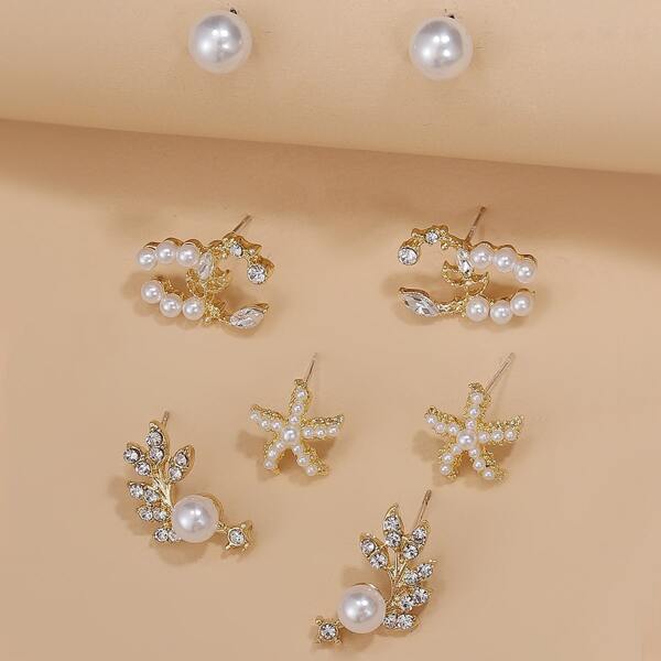 

4pairs Faux Pearl Decor Stud Earrings, White