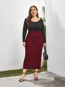 SHEIN Clasi 大碼格紋鉛筆半身裙 - 彩色 - 查看 5