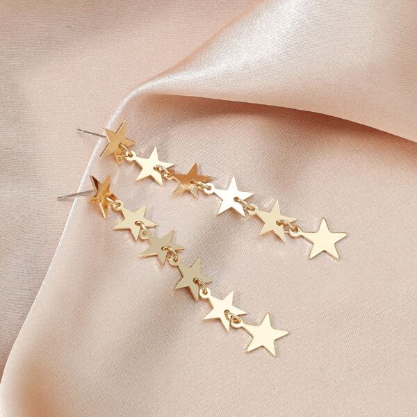 

Star Decor Long Drop Earrings, Gold