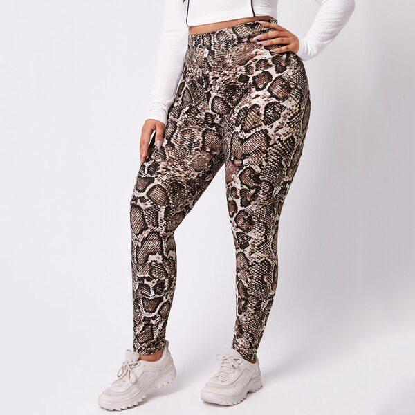 

Plus Snakeskin Print High Waist Leggings, Multicolor