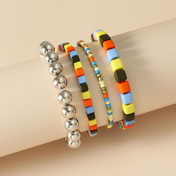

4pcs Girls Beaded Bracelet, Multicolor