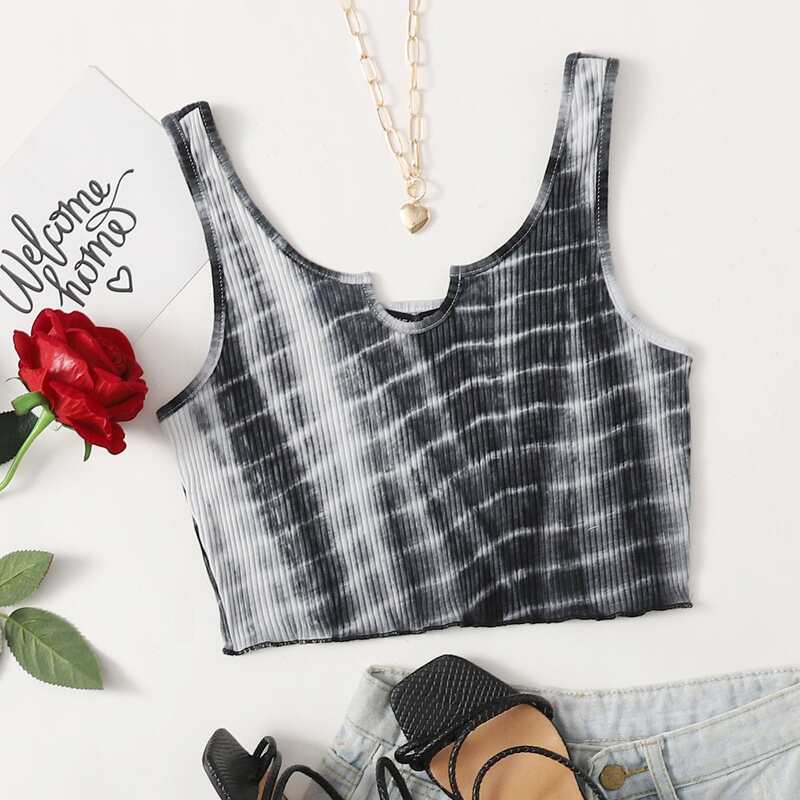

Tie Dye Crop Tank Top, Black and white