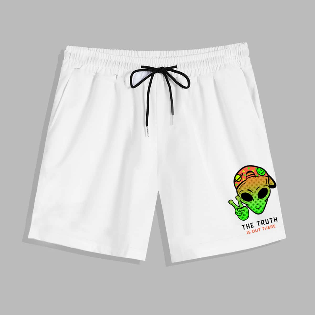 

Guys Letter Alien Graphic Drawstring Shorts 7'', White