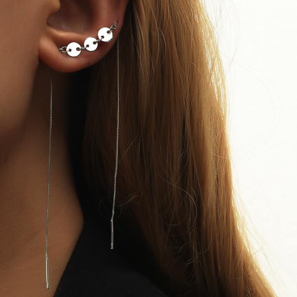 

1pc Disc Decor Earring, Silver
