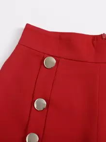 Double Breasted Zipper Back Shorts - Burgundy - View 3