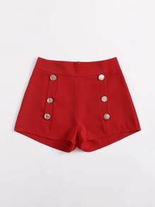 Double Breasted Zipper Back Shorts - Burgundy - View 5