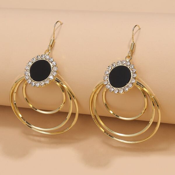

Rhinestone Round Decor Round Drop Earrings, Gold