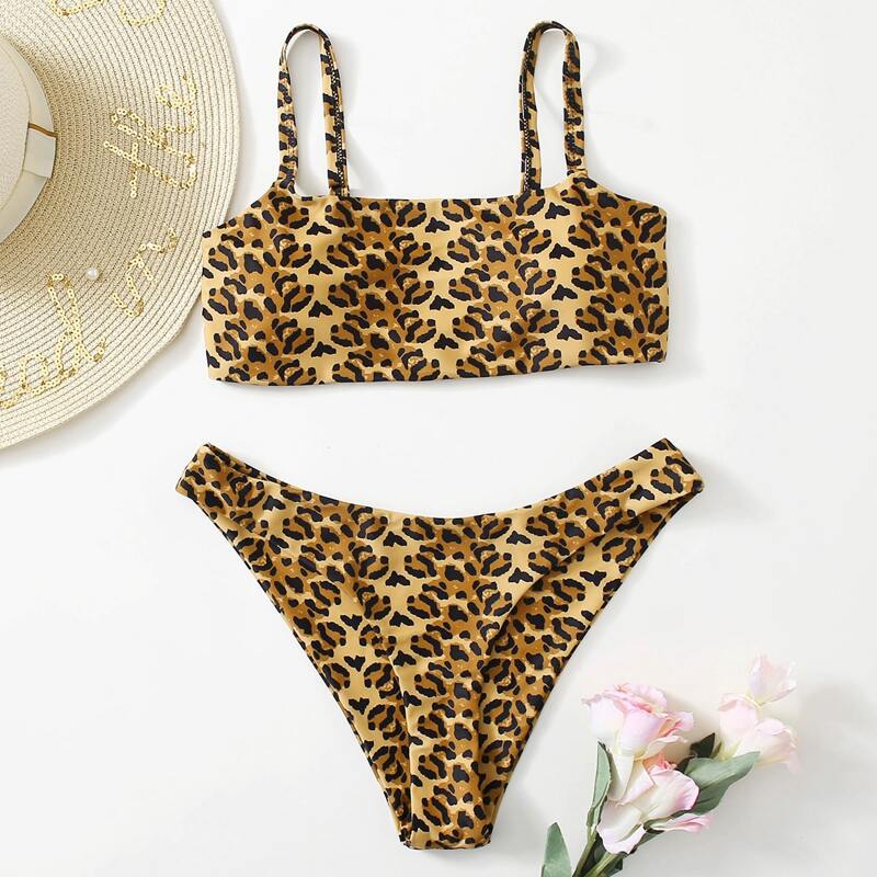 

Leopard Cami Bikini Swimsuit, Multicolor
