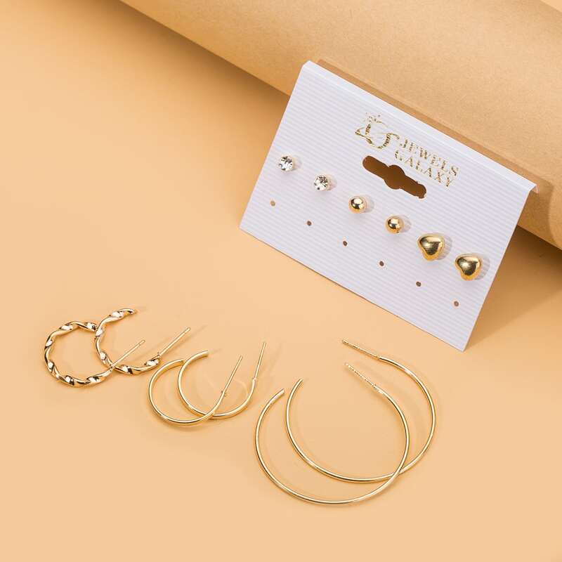 

6pairs Minimalist Earring Set, Gold