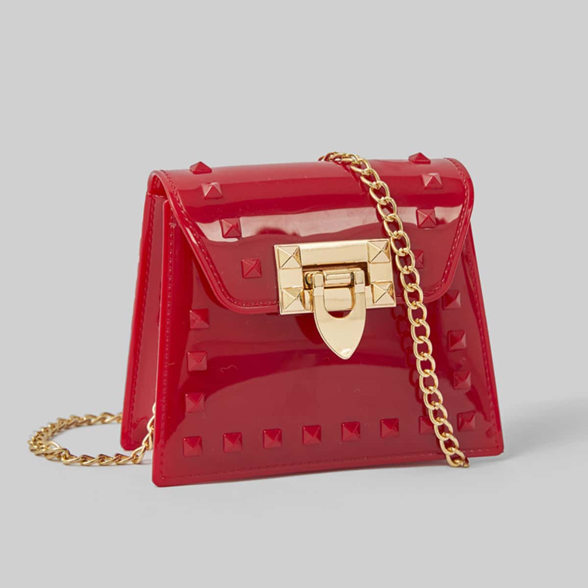

Studded Mini Chain Bag, Red