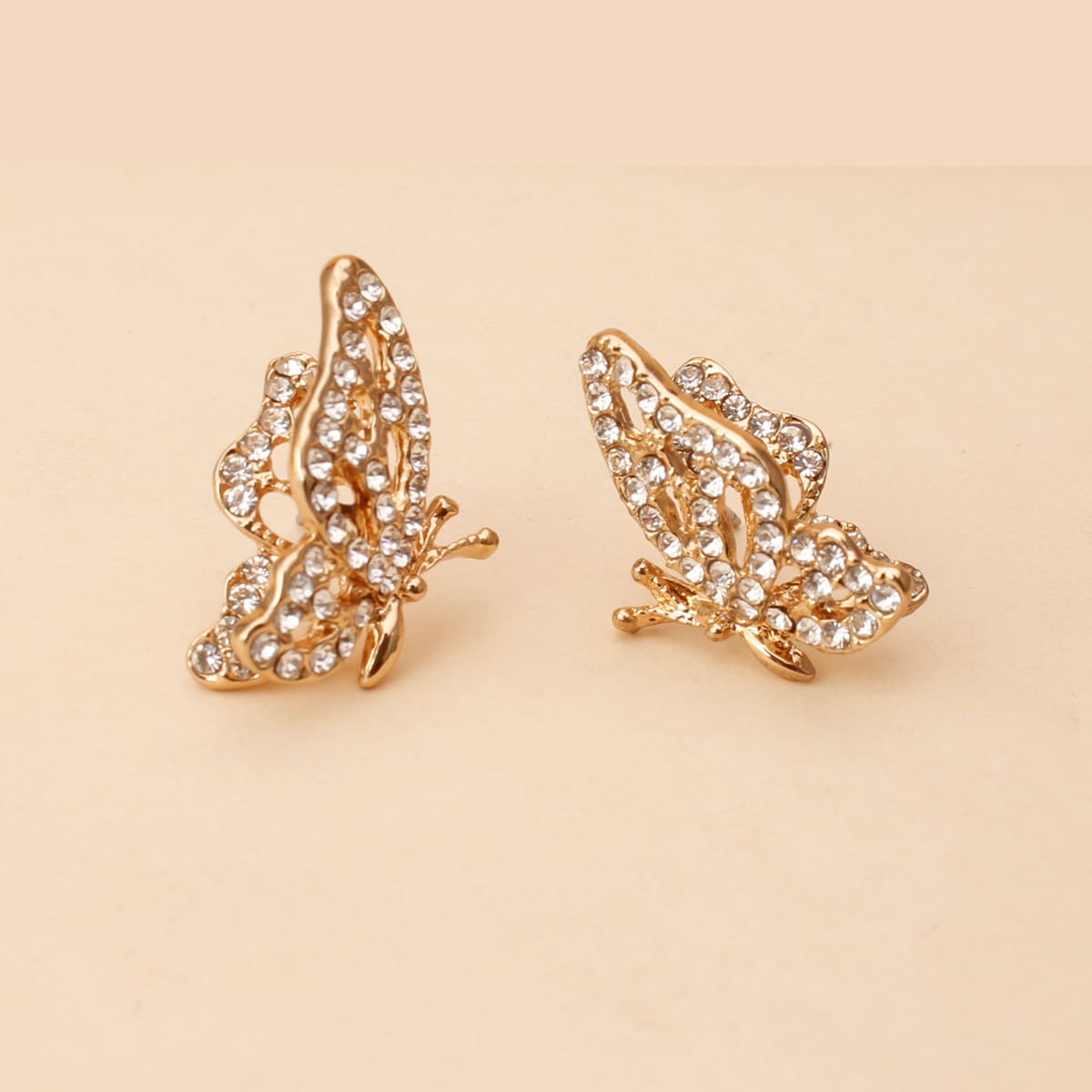 

Rhinestone Butterfly Stud Earrings, Gold