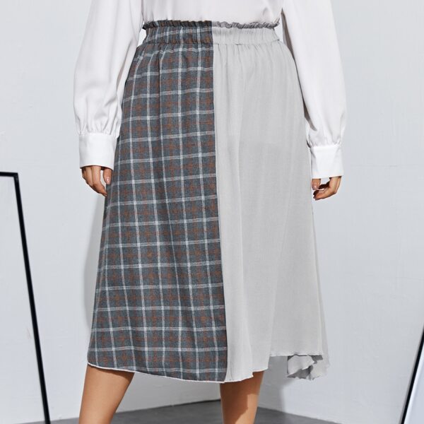

Plus Frilled Waist Plaid Skirt, Multicolor