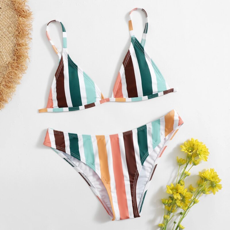 

Stripe Triangle Bikini Swimsuit, Multicolor