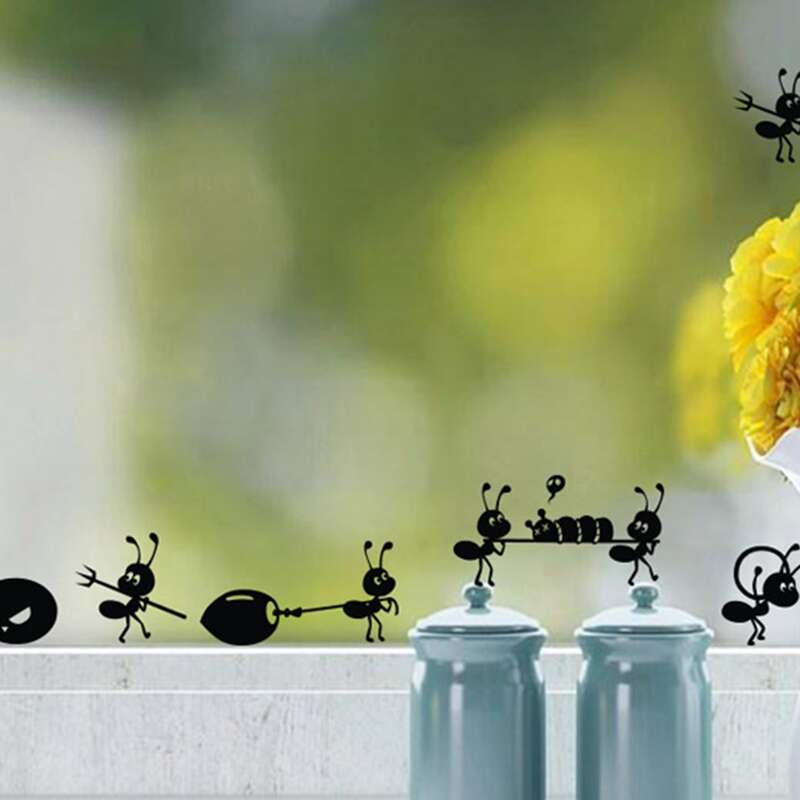 

Cartoon Ant Print Wall Sticker, Black
