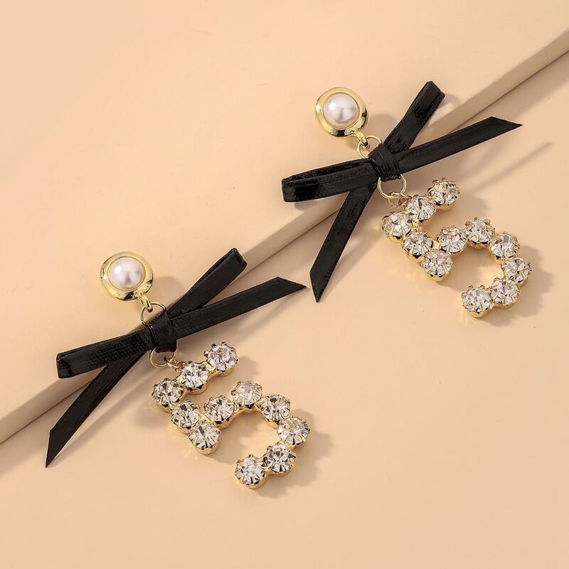 

Rhinestone Number Charm Drop Earrings, Gold