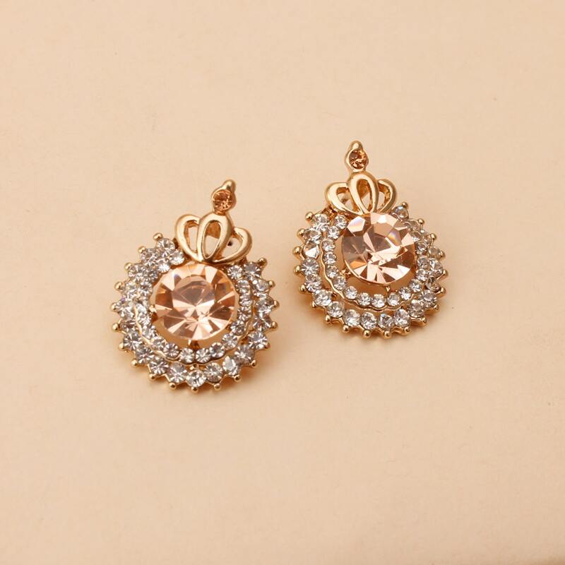 

Rhinestone Crown Stud Earrings, Gold