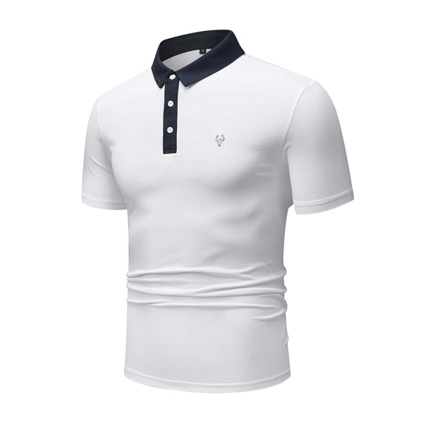 

Men Contrast Collar Polo Shirt, White