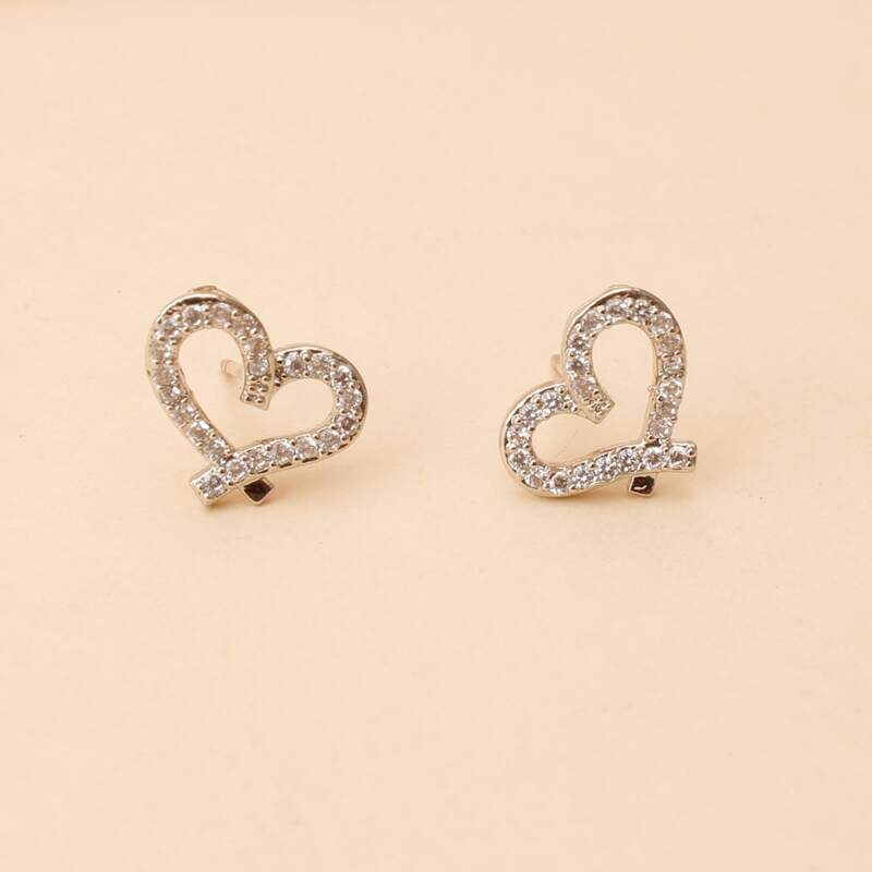 

Rhinestone Heart Stud Earrings, Silver